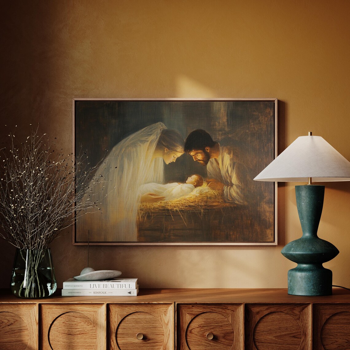 Holy Family Nativity Scene Baby Jesus In Manger Christmas Wall Art - Image 4