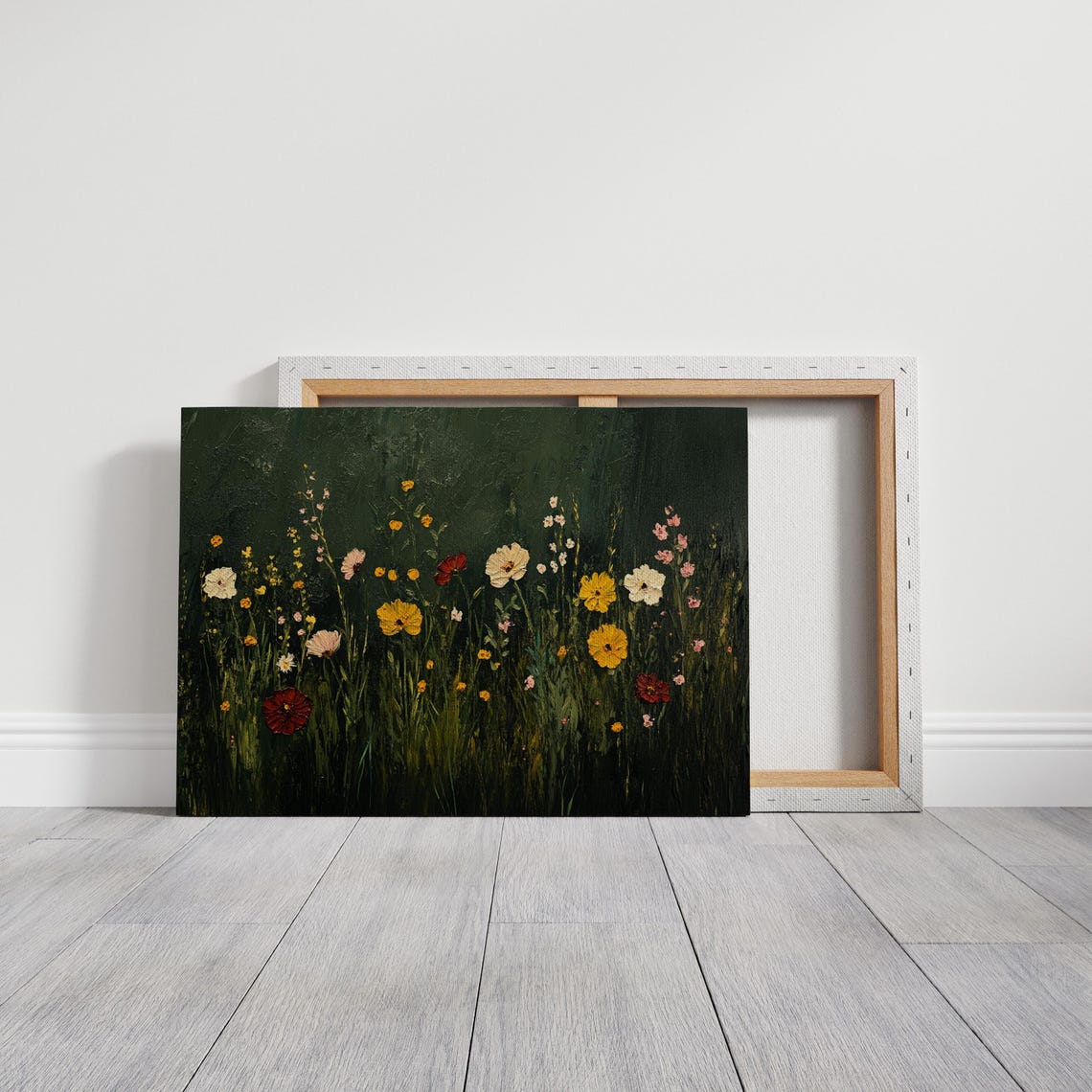 Wildflower Meadow Dark Green Background Vibrant Oil Paint Poster - Image 3