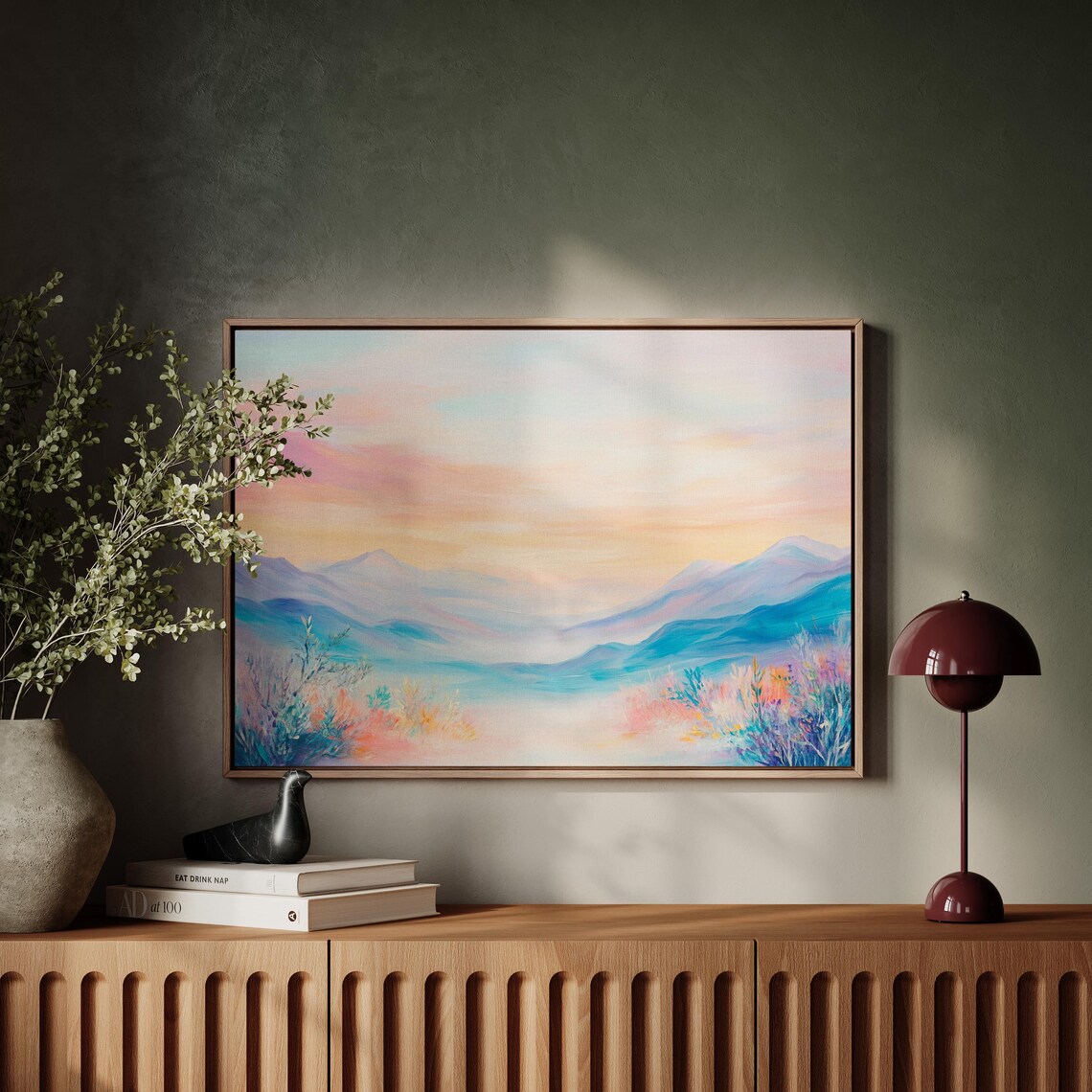 Serene Mountain Sunrise Pastel Landscape Art For Calm Decor Tranquil Nature Scene With Soft Colors - Image 4