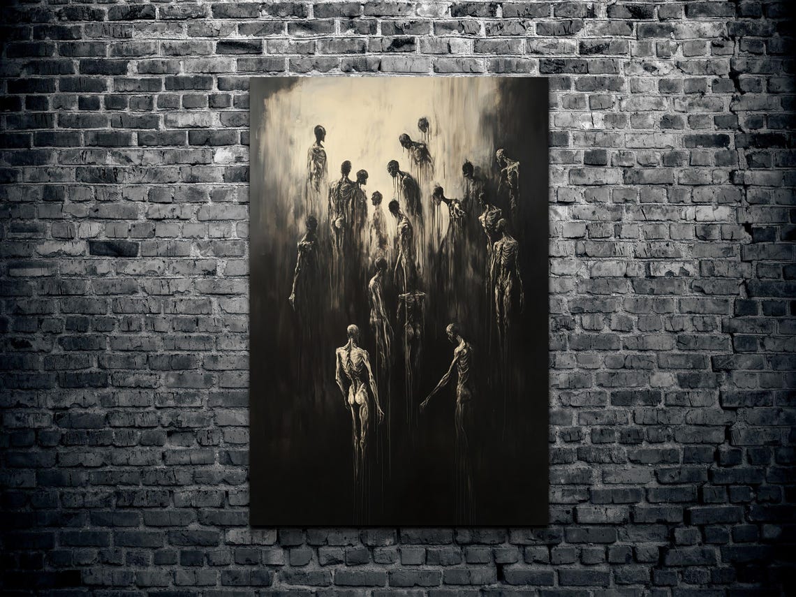 Shadowy Figures Emerging from Darkness Moody Gothic Art Poster - Image 2
