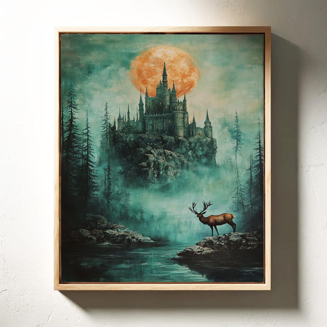 Gothic Castle Under Huge Amber Moon Misty Forest Fantasy Poster - Image 5
