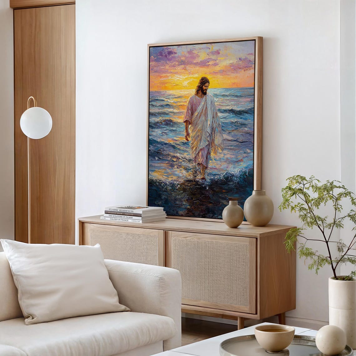 Jesus Walking On Water Vibrant Sunset Ocean Christian Poster - Image 4