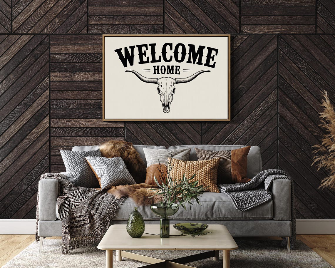 Welcome Home Longhorn Skull Rustic Framed Western Entryway Poster