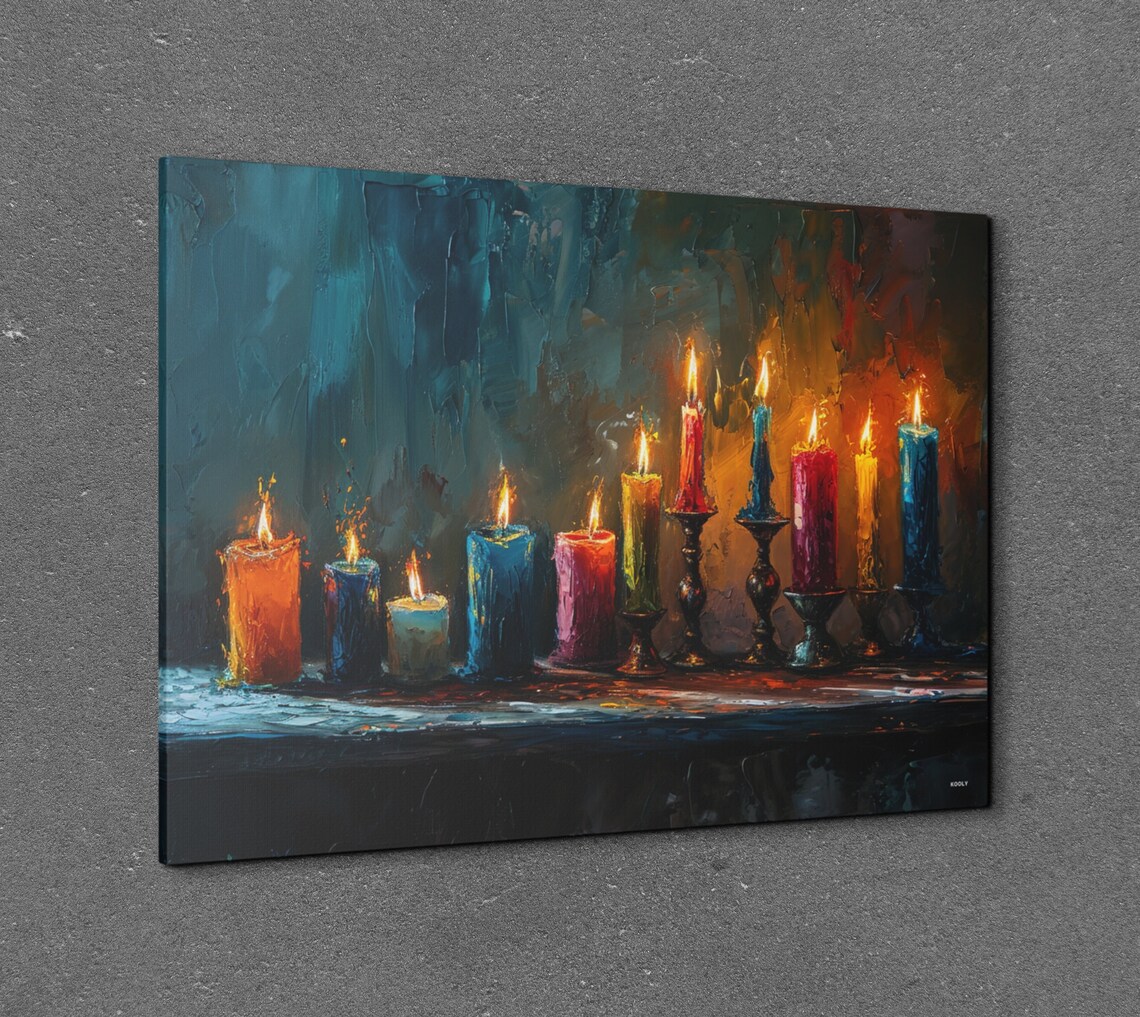 Lit Candles Oil Painting Colorful Flames Cozy Still Life Poster - Image 2