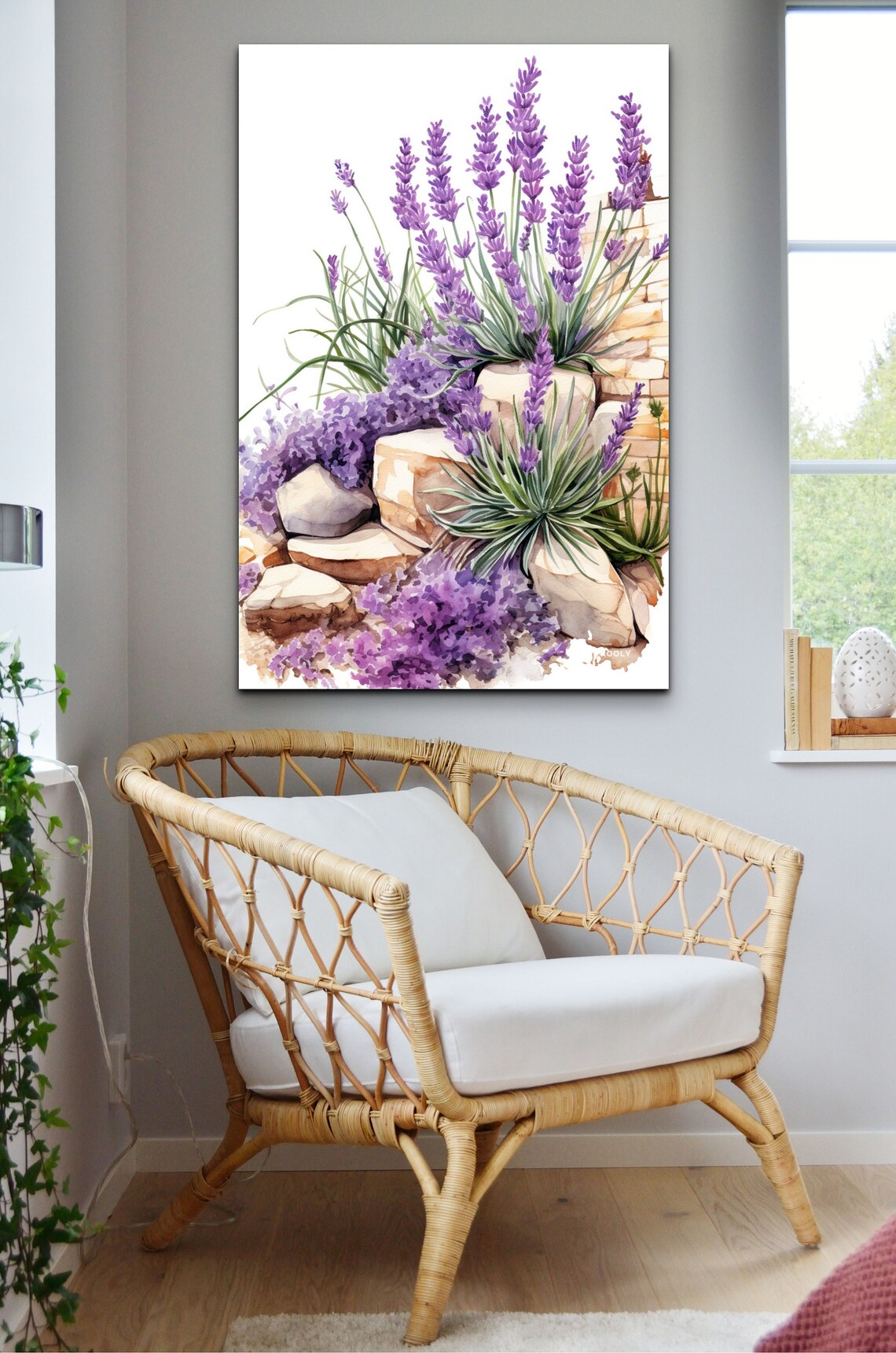 Lavender Flowers Stone Wall Watercolor Purple Botanical Art Poster - Image 3