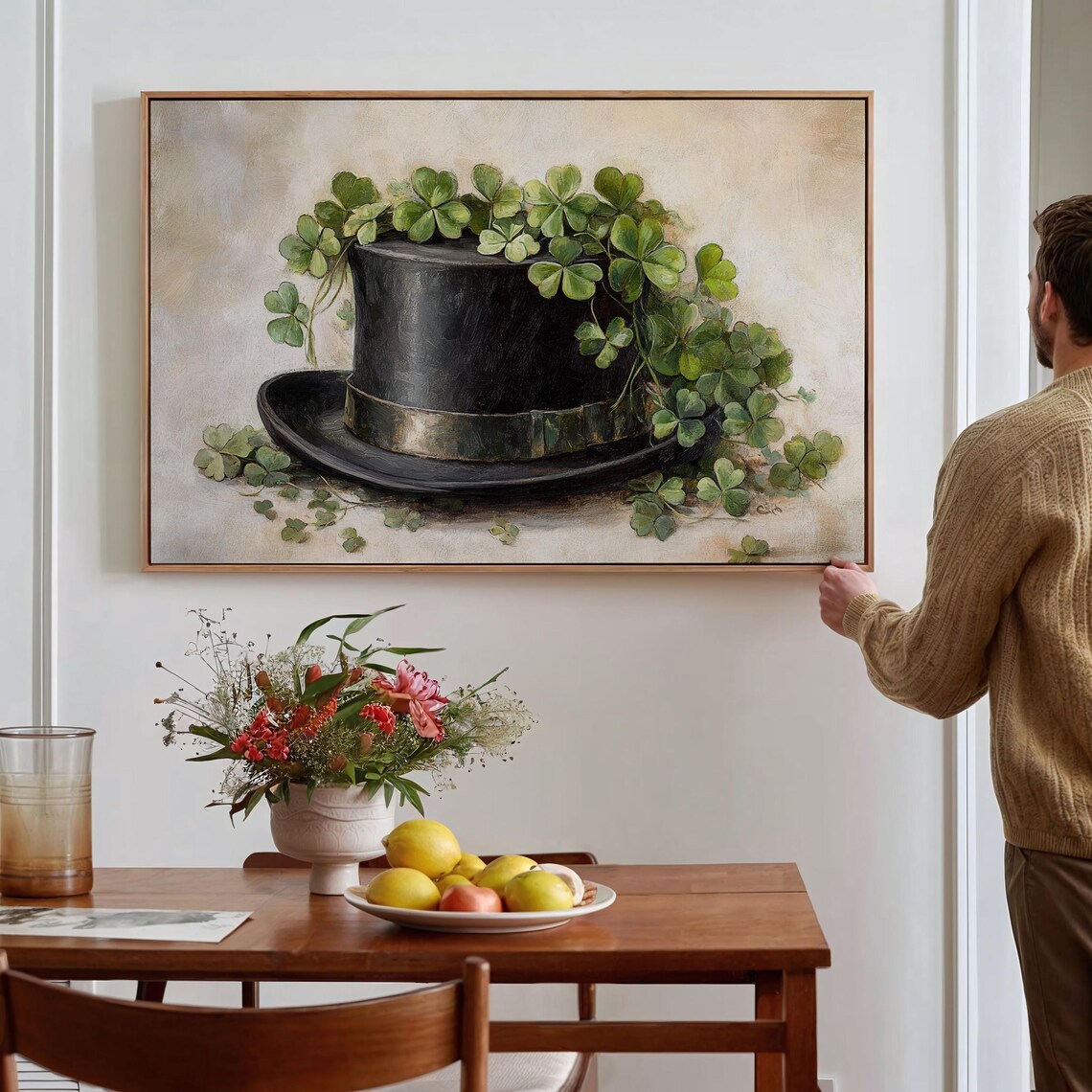 Black Top Hat With Green Shamrocks, St Patricks Day Art Print - Image 7