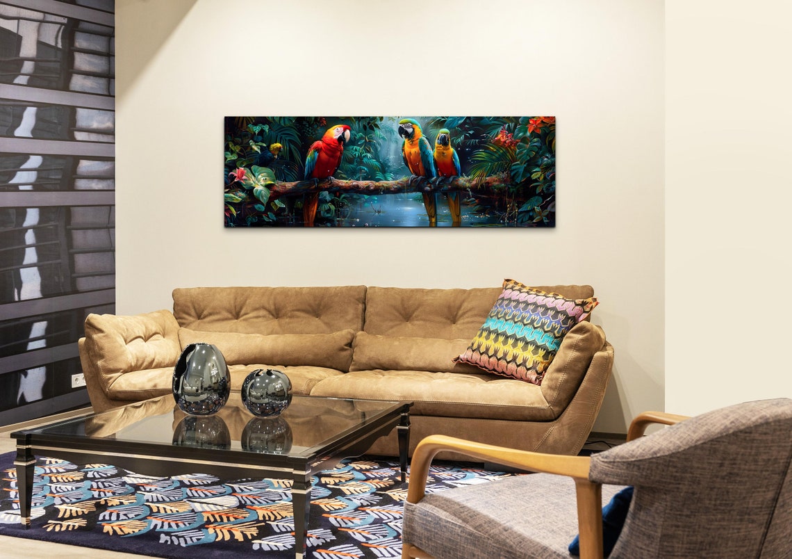 Colorful Macaw Parrots On Rainforest Branch Tropical Art Poster - Image 3
