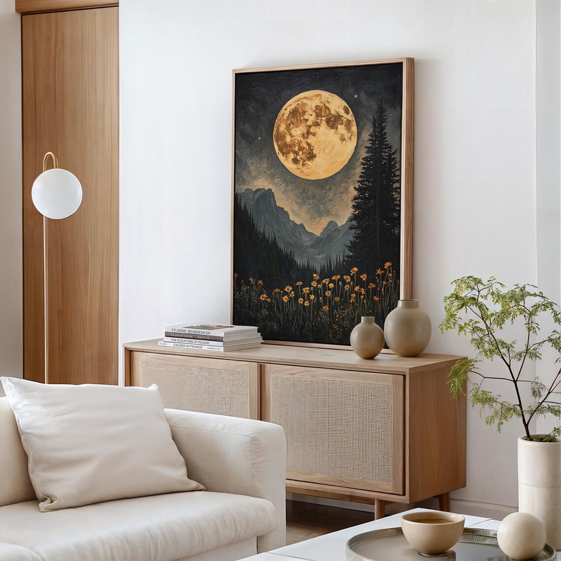 Moonlit Mountain Art Print, Forest Night Sky Scene - Image 4