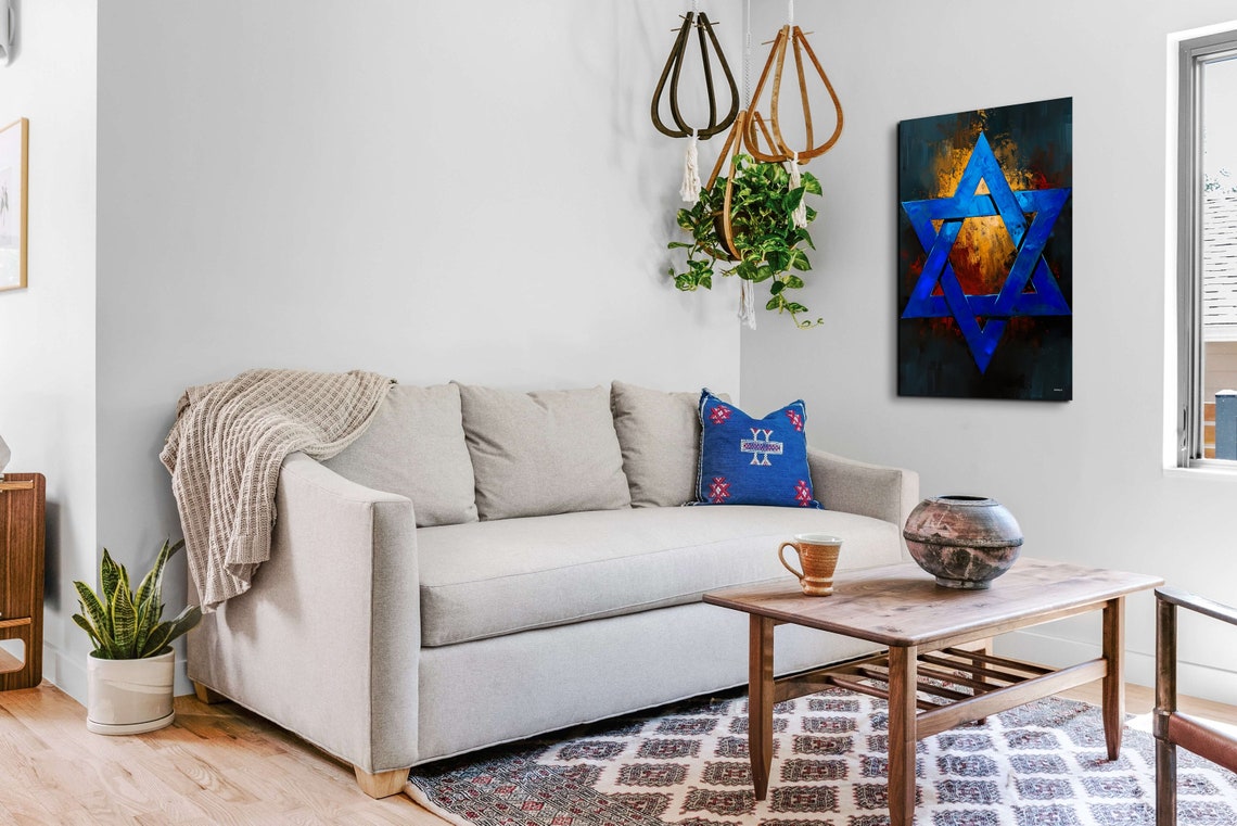 Blue Star of David Oil Painting Judaica Symbol Faith Art Poster - Image 4