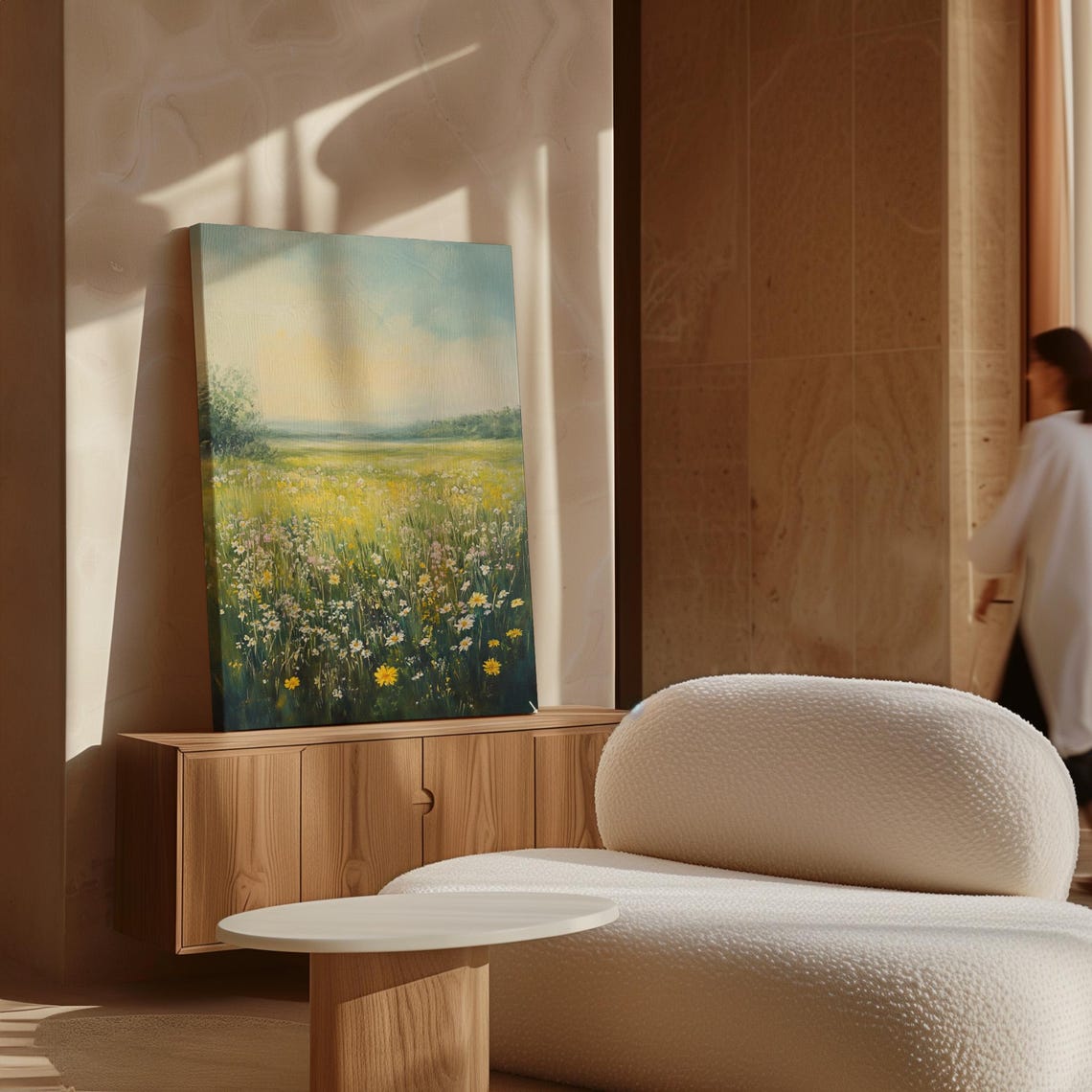 Wildflower Meadow With Daisies Pastel Spring Landscape Art Print - Image 7