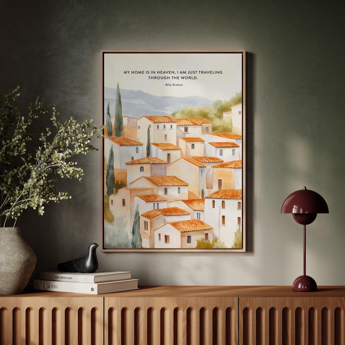 My Home Is In Heaven Billy Graham Quote Watercolor Village Christian Home Decor Inspirational Bible Verse Art Spiritual Landscape Print - Image 2