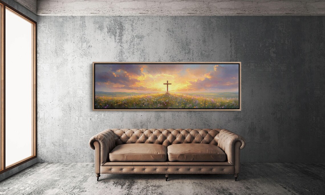Christian Cross at Sunset, Rustic Faith Hope Print