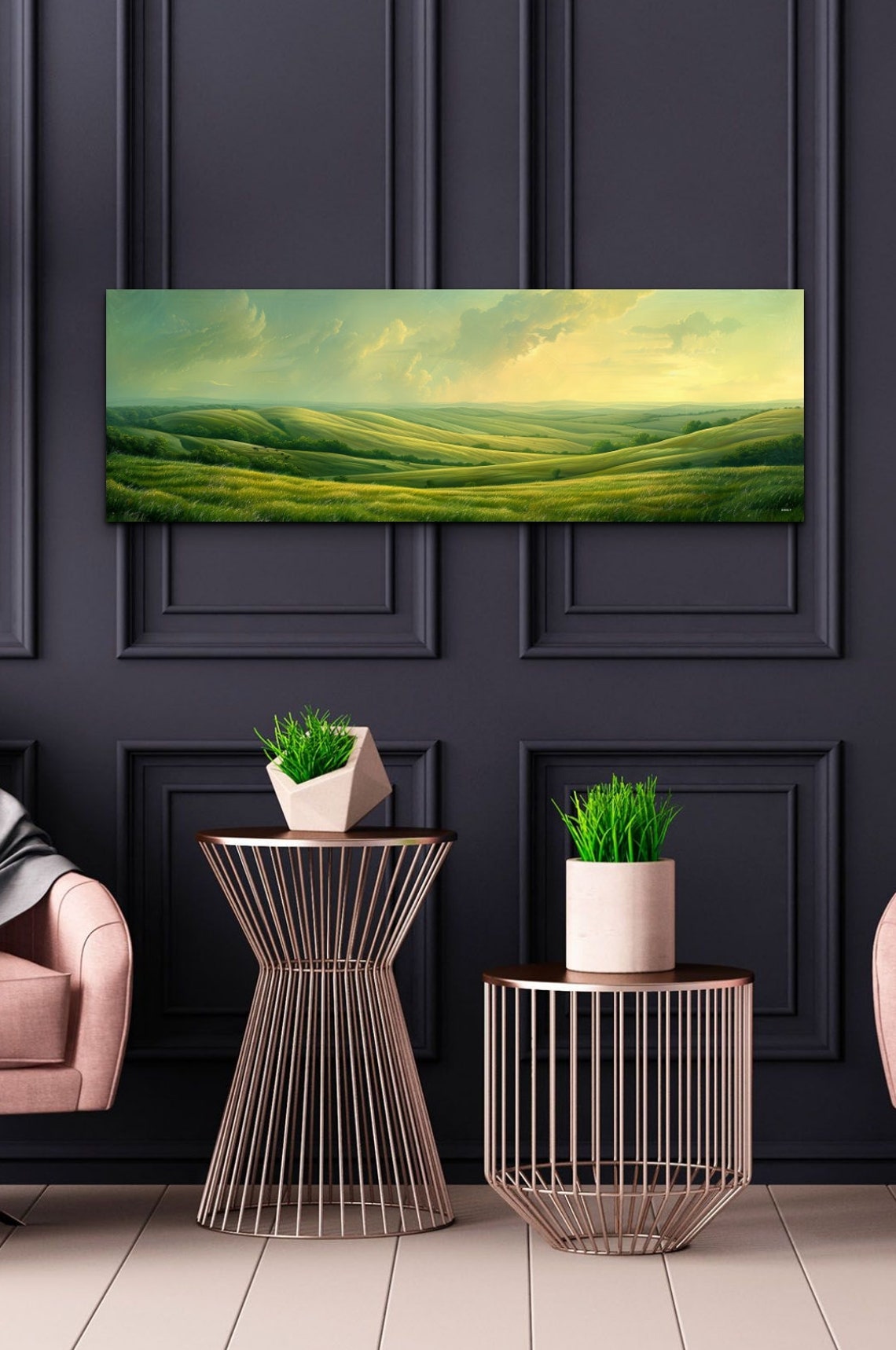 Vintage Rolling Green Hills Serene Misty Meadow Countryside Wall Art - Image 6