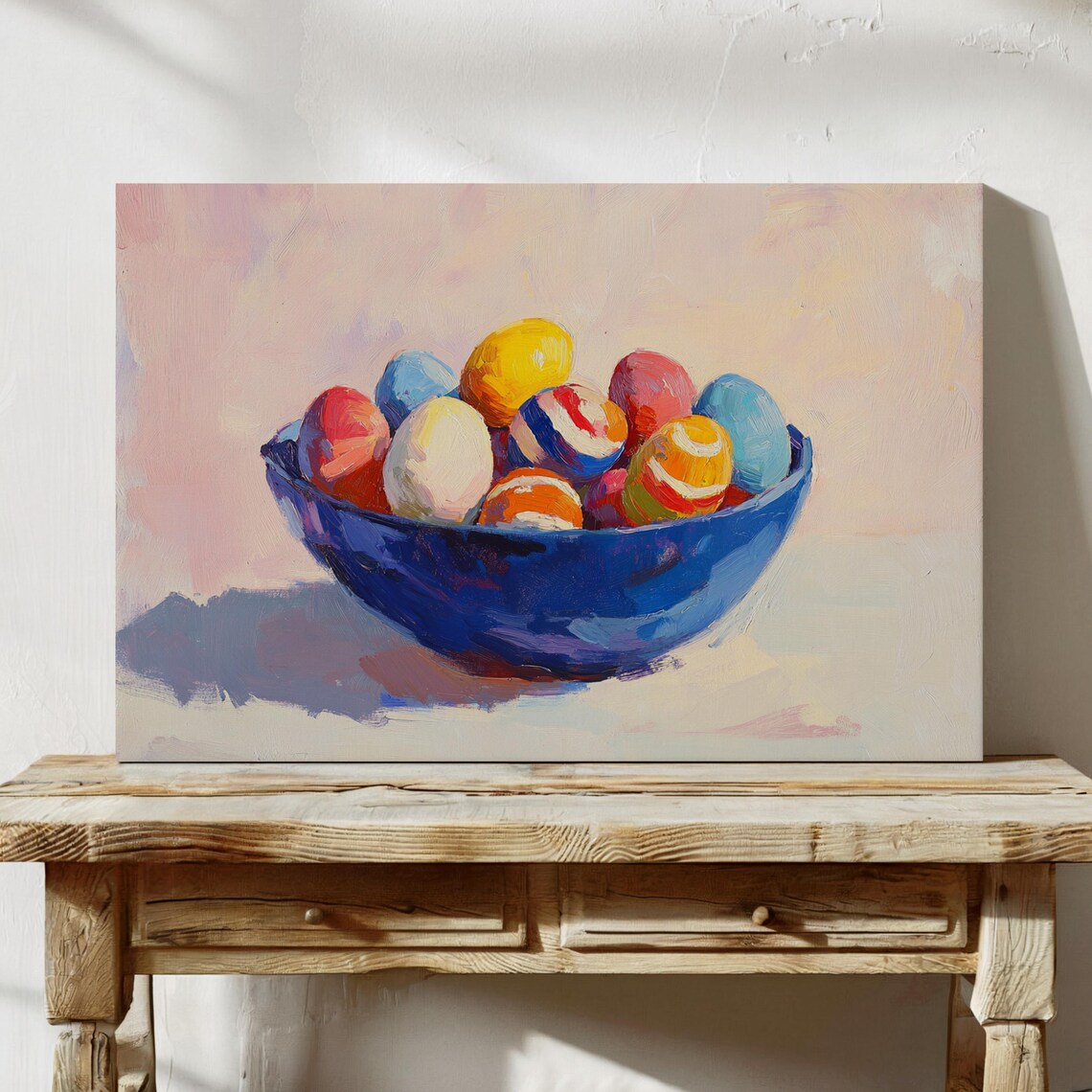 Painted Easter Eggs in Cobalt Blue Bowl Bright Spring Painting Wall Art - Image 7