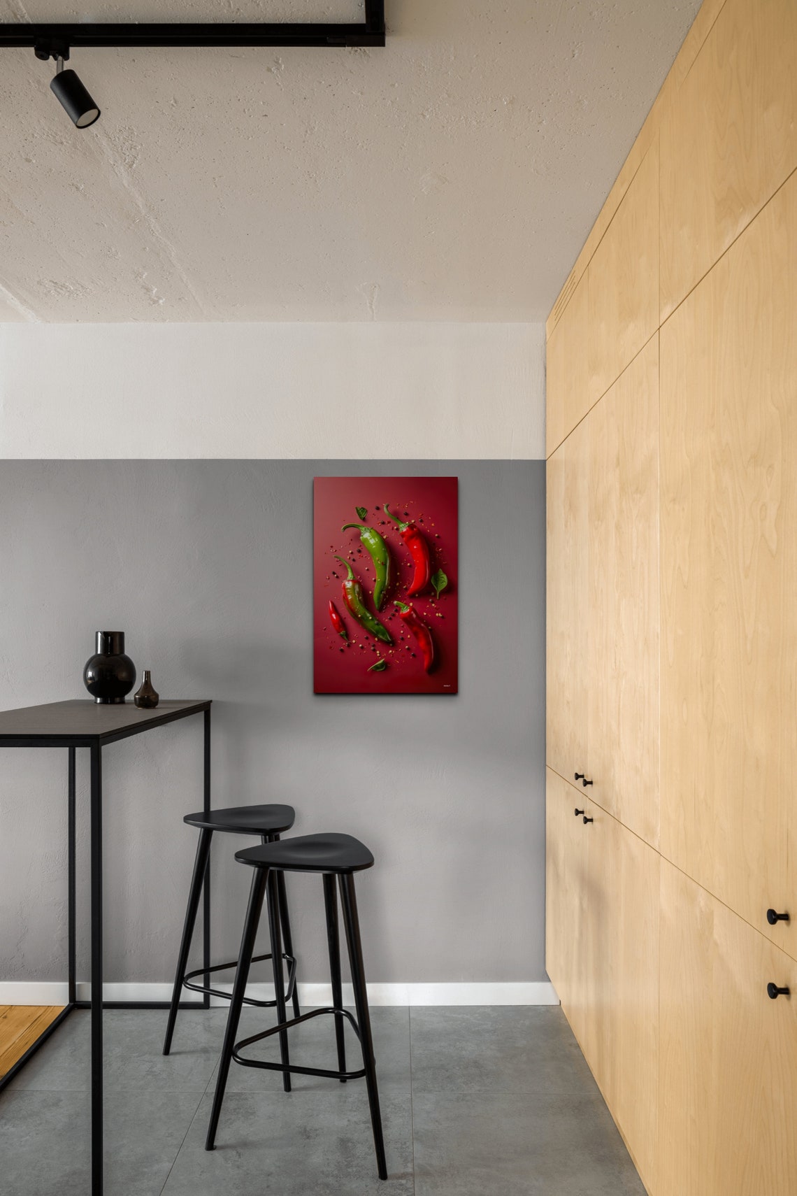 Red Green Chili Peppers On Crimson Spices Still Life Kitchen Wall Art - Image 4