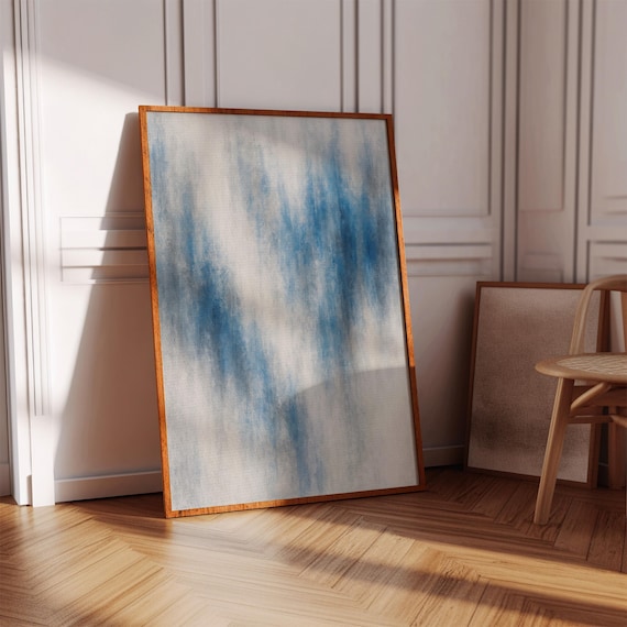 Modern Blue and White Abstract Soft Vertical Brushstroke Wash Poster