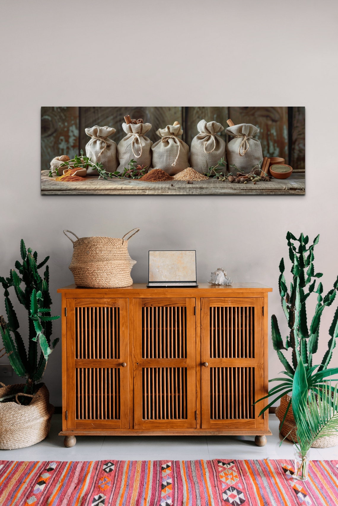 Rustic Burlap Spice Sacks Farmhouse Kitchen Still Life Wall Art - Image 4