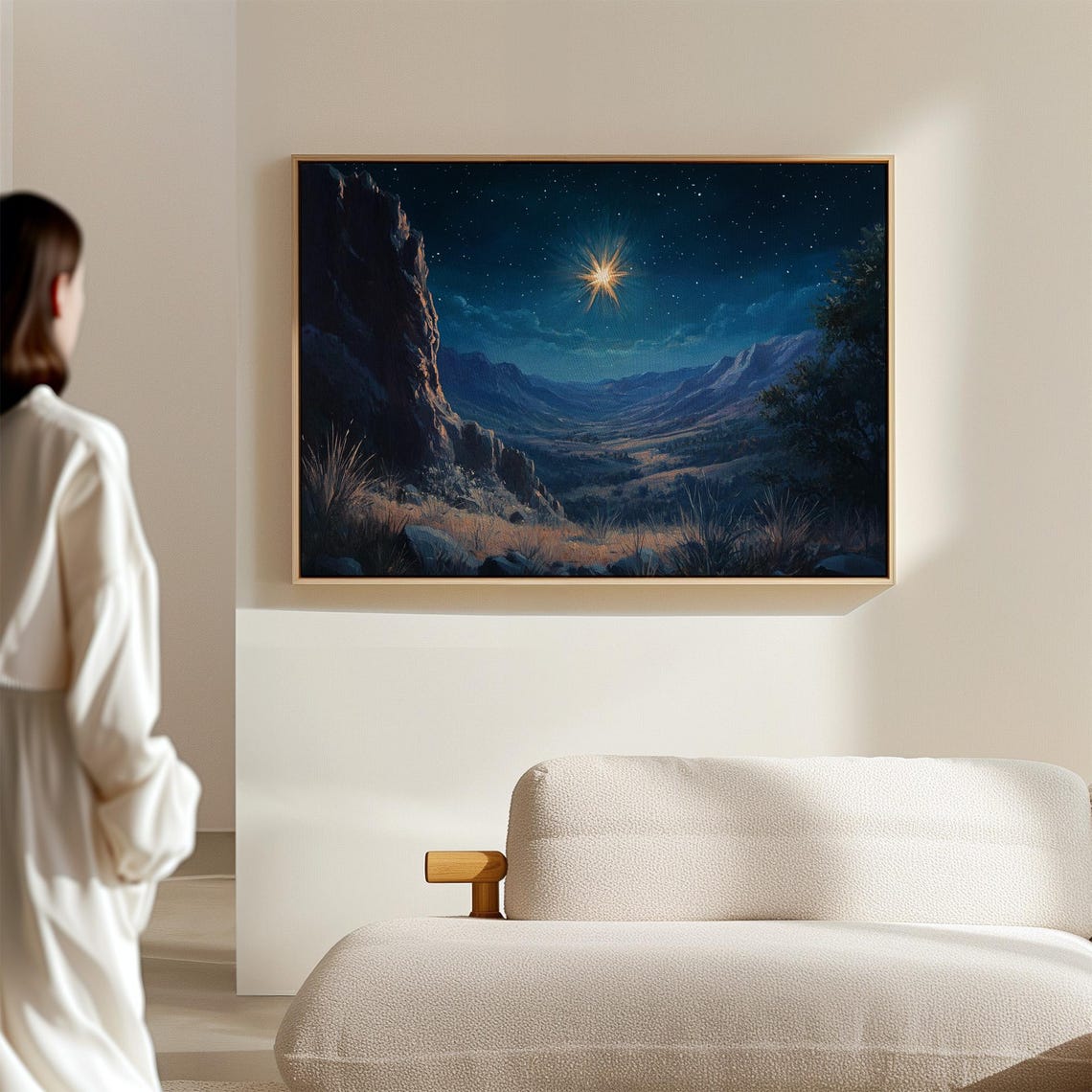 Star Of Bethlehem Over Moonlit Mountain Valley Christmas Wall Art - Image 7