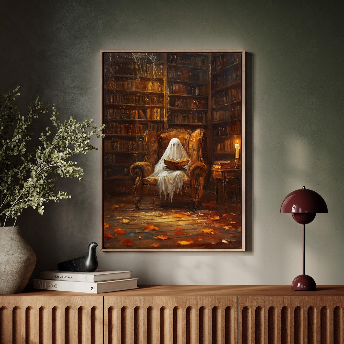 Ghost Reading In Haunted Library - Vintage Halloween - Image 2