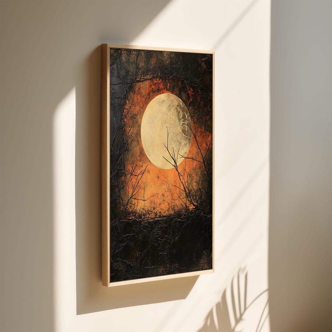 Gothic Full Moon Dark Forest Bare Branches Moody Night Sky Art Poster