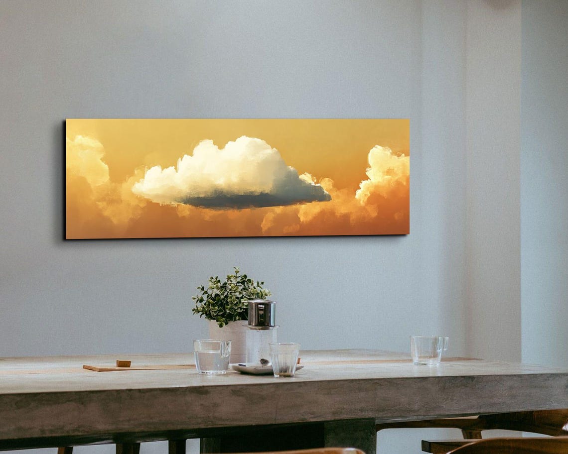 Serene Clouds Gold Green Landscape Art - Image 5