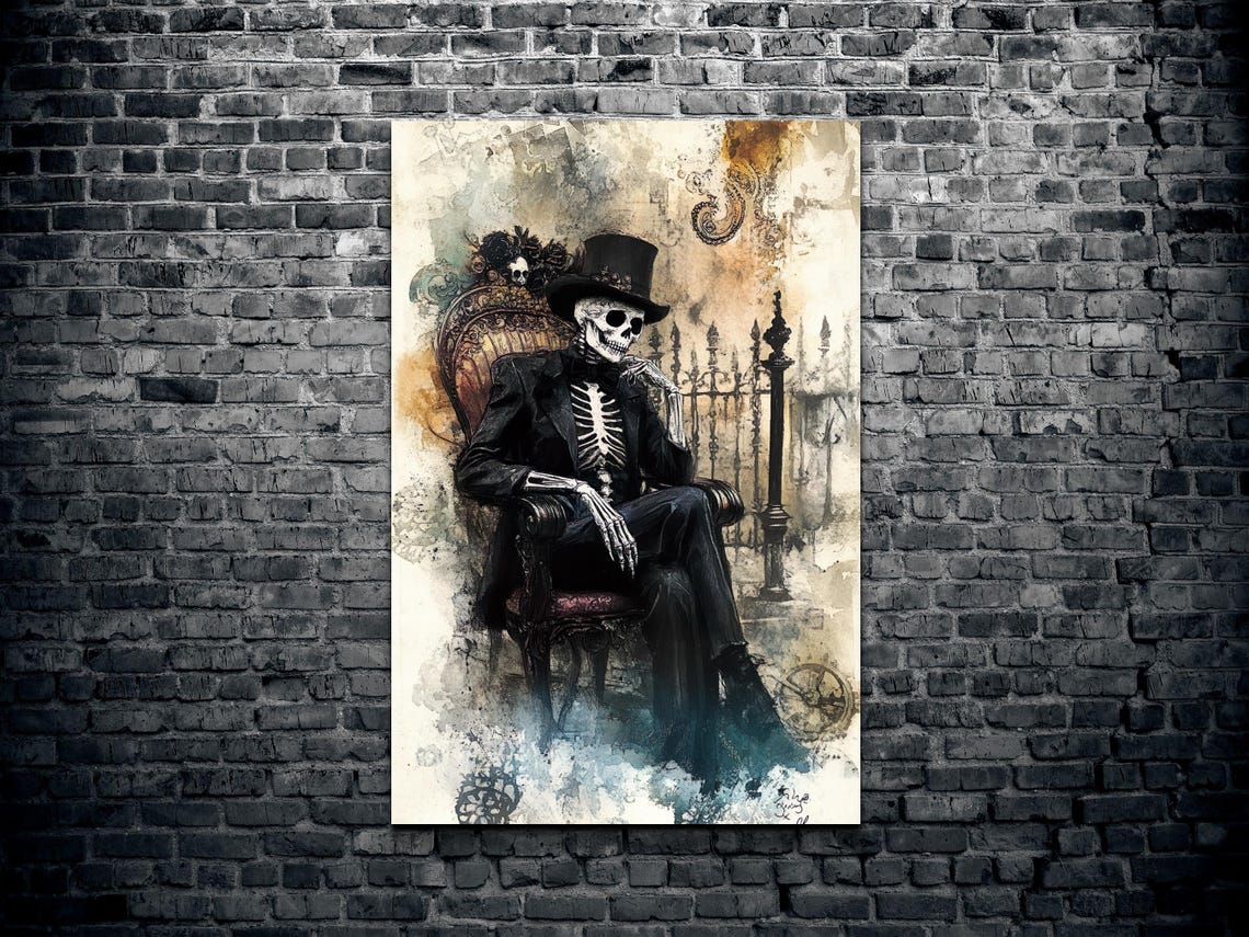 Gentleman Skeleton In Top Hat Seated Portrait Victorian Art Poster - Image 2