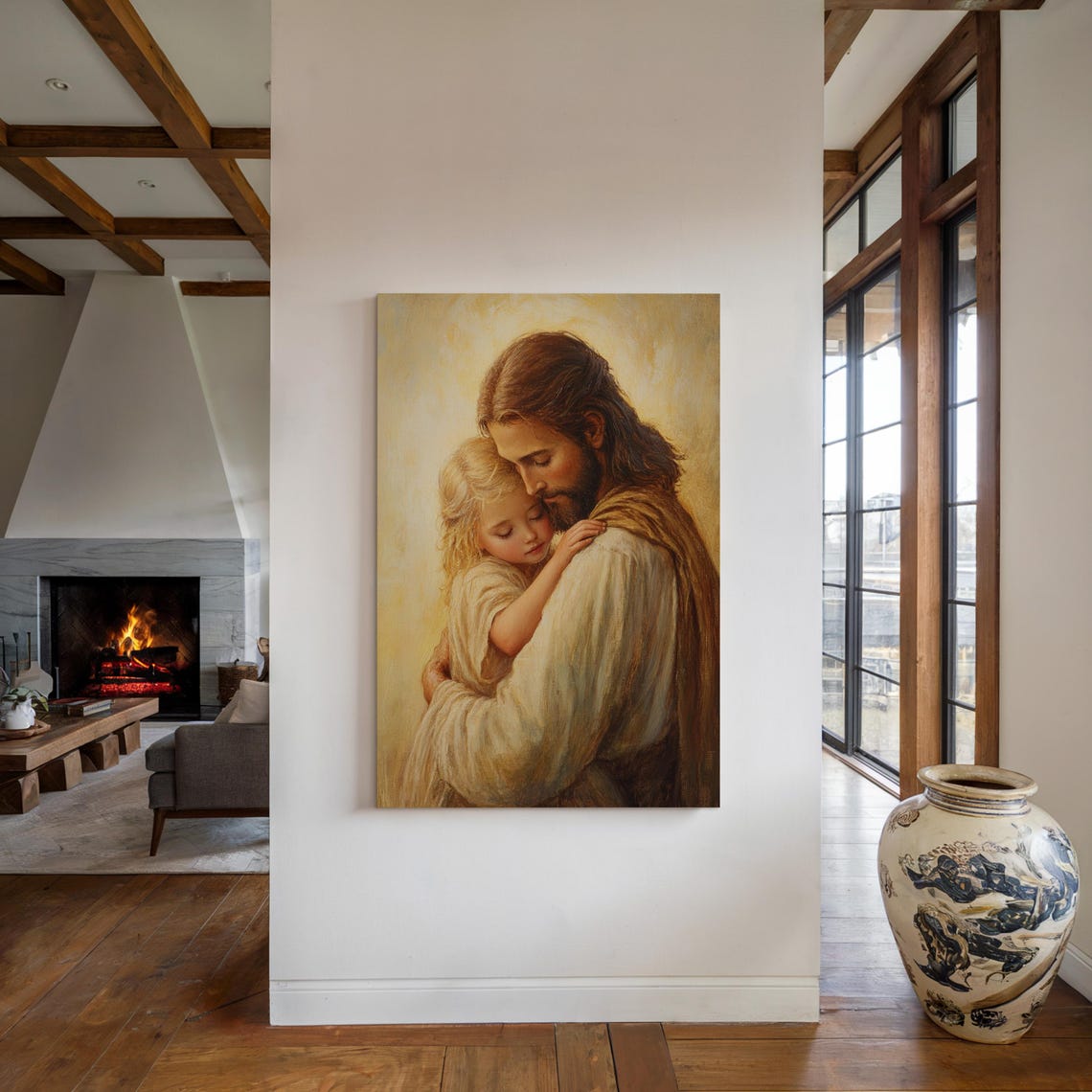 Jesus Holding a Young Girl Close in a Golden Glow of Love Poster - Image 4