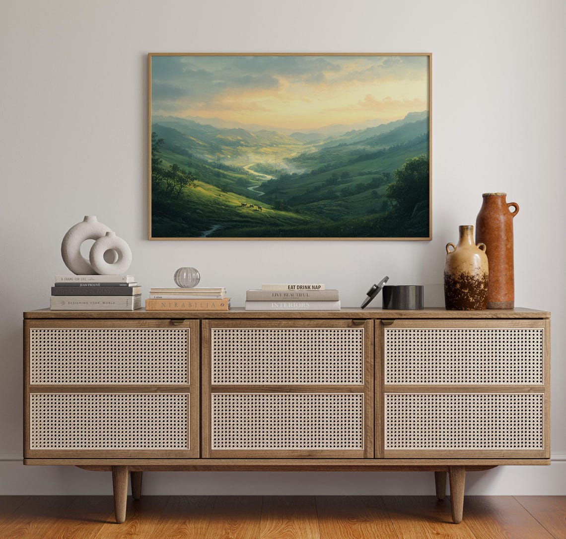 Rolling Hills Landscape Scenic Valley Wall Art Serene Sunset Nature Print Pastoral Countryside Home Decor Peaceful Greenery - Image 5
