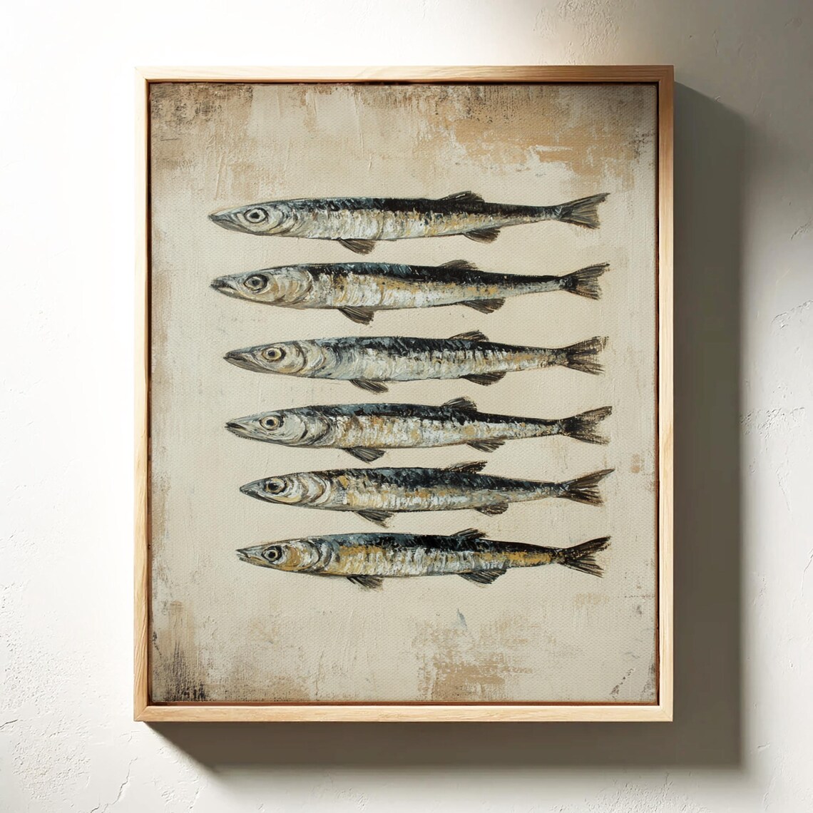 Six Sardines in a Row Vintage Style Seafood Painting Art Poster - Image 4