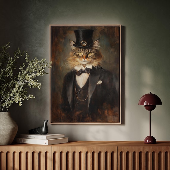 Steampunk Cat In Top Hat With Monocle Victorian Feline Portrait Poster