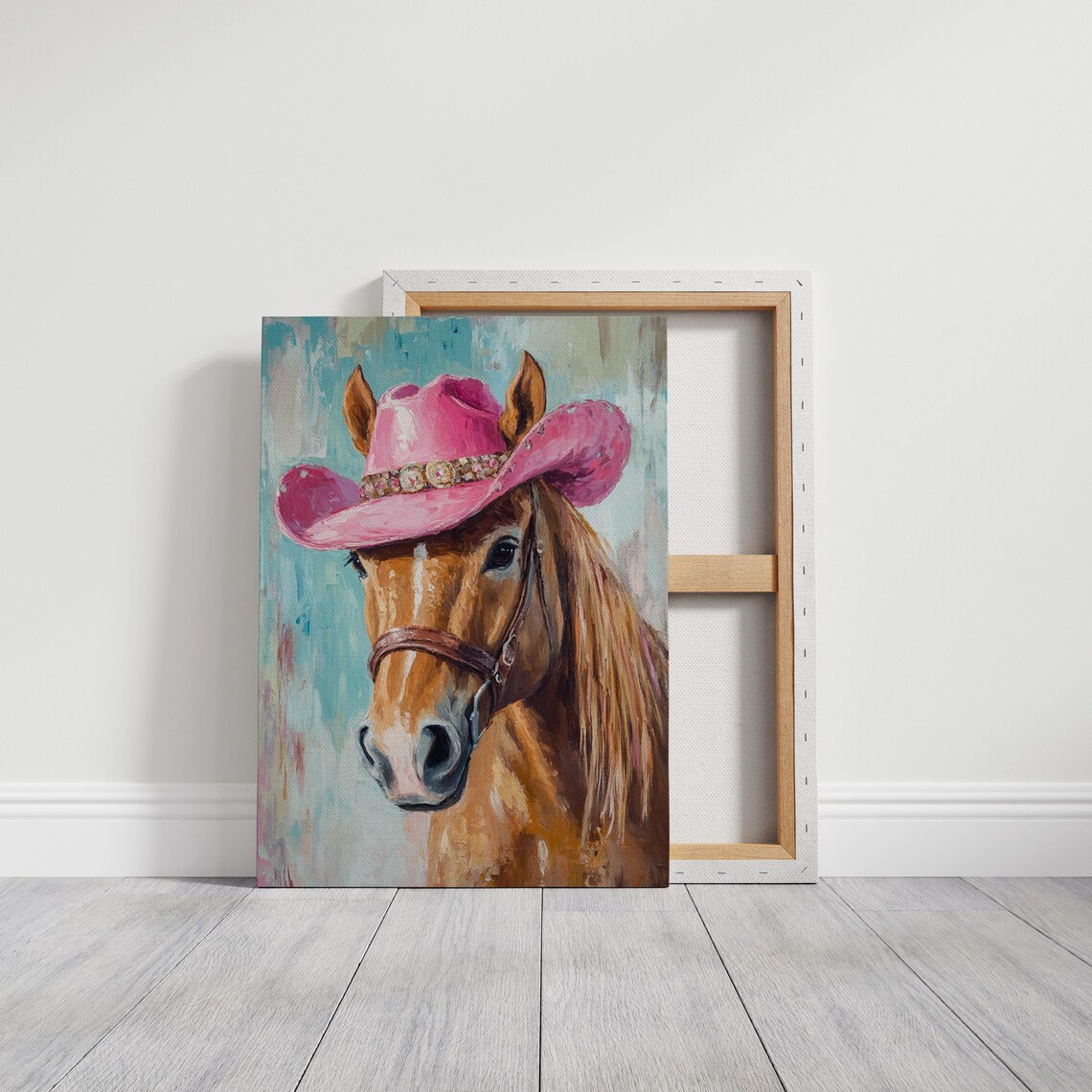 Horse Wearing Pink Cowgirl Hat Rhinestone Band Western Portrait Poster - Image 3