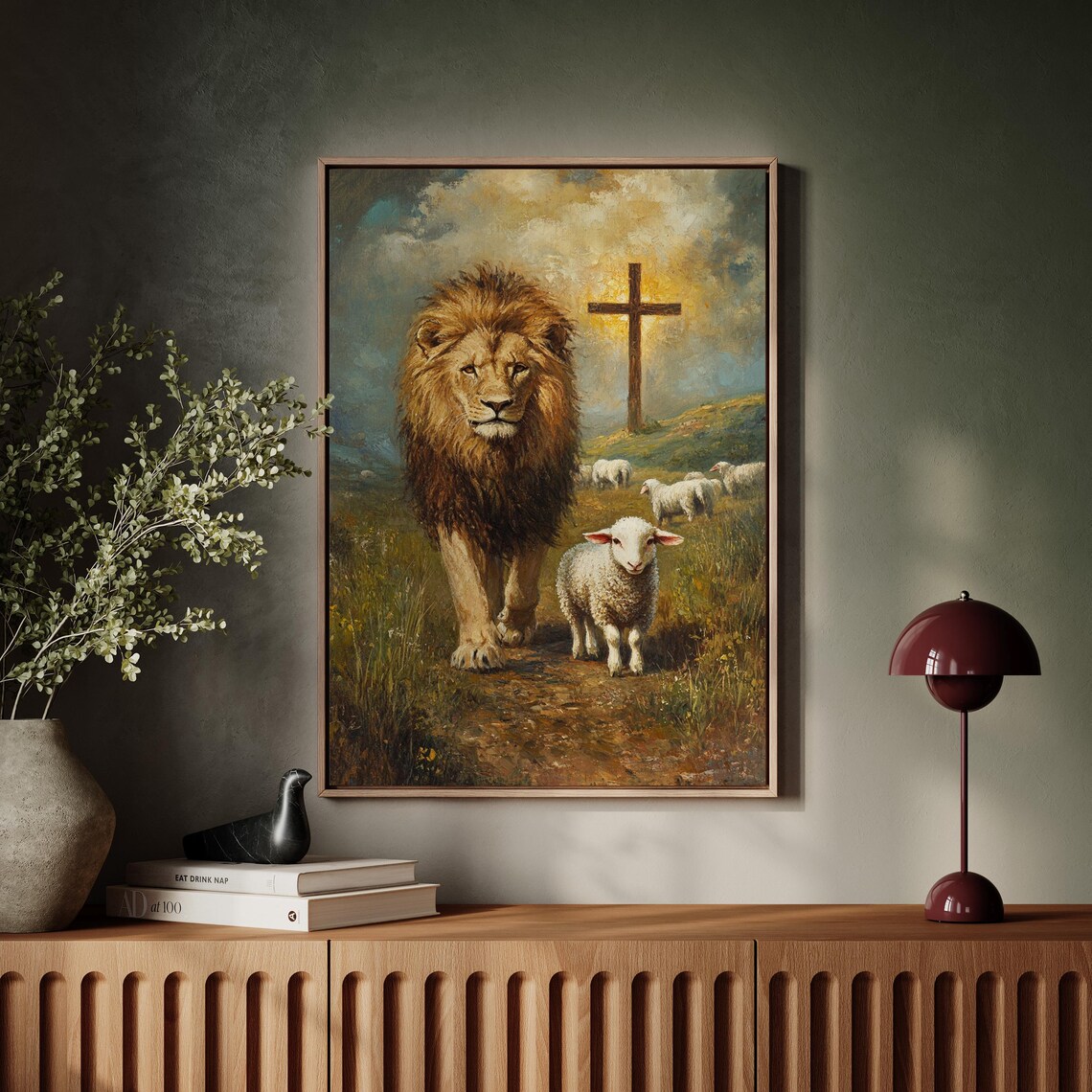 The Lion And The Lamb With Cross Powerful Christian Faith Poster - Image 3