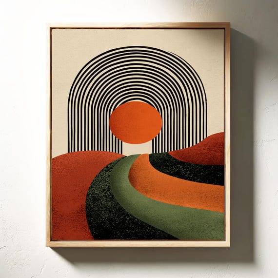 Retro Sunset Arch Canvas Geometric Abstract Landscape Art