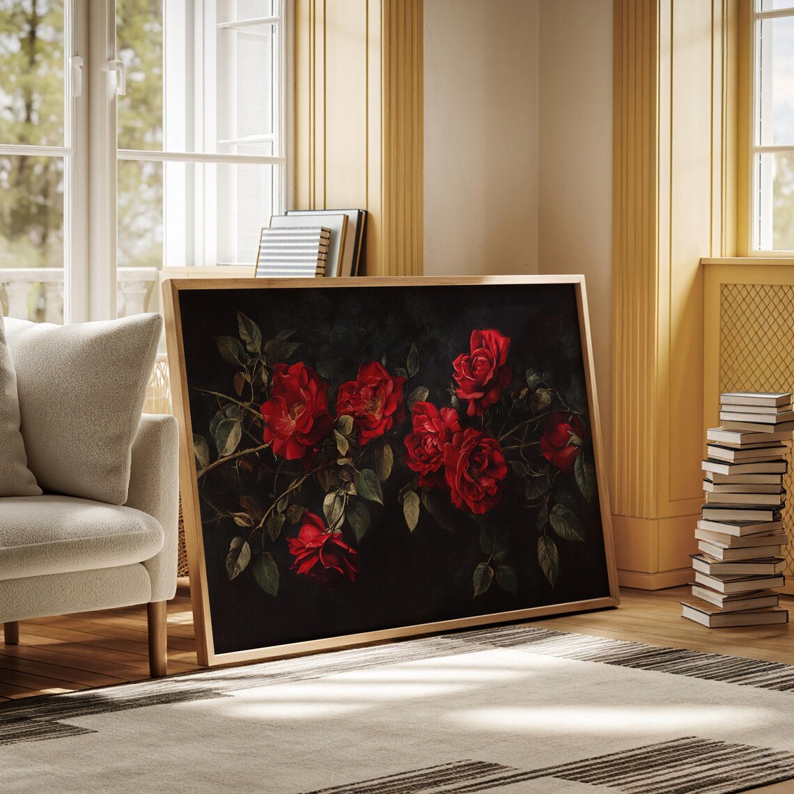 Elegant Red Roses Floral Painting, Modern Decor - Image 3