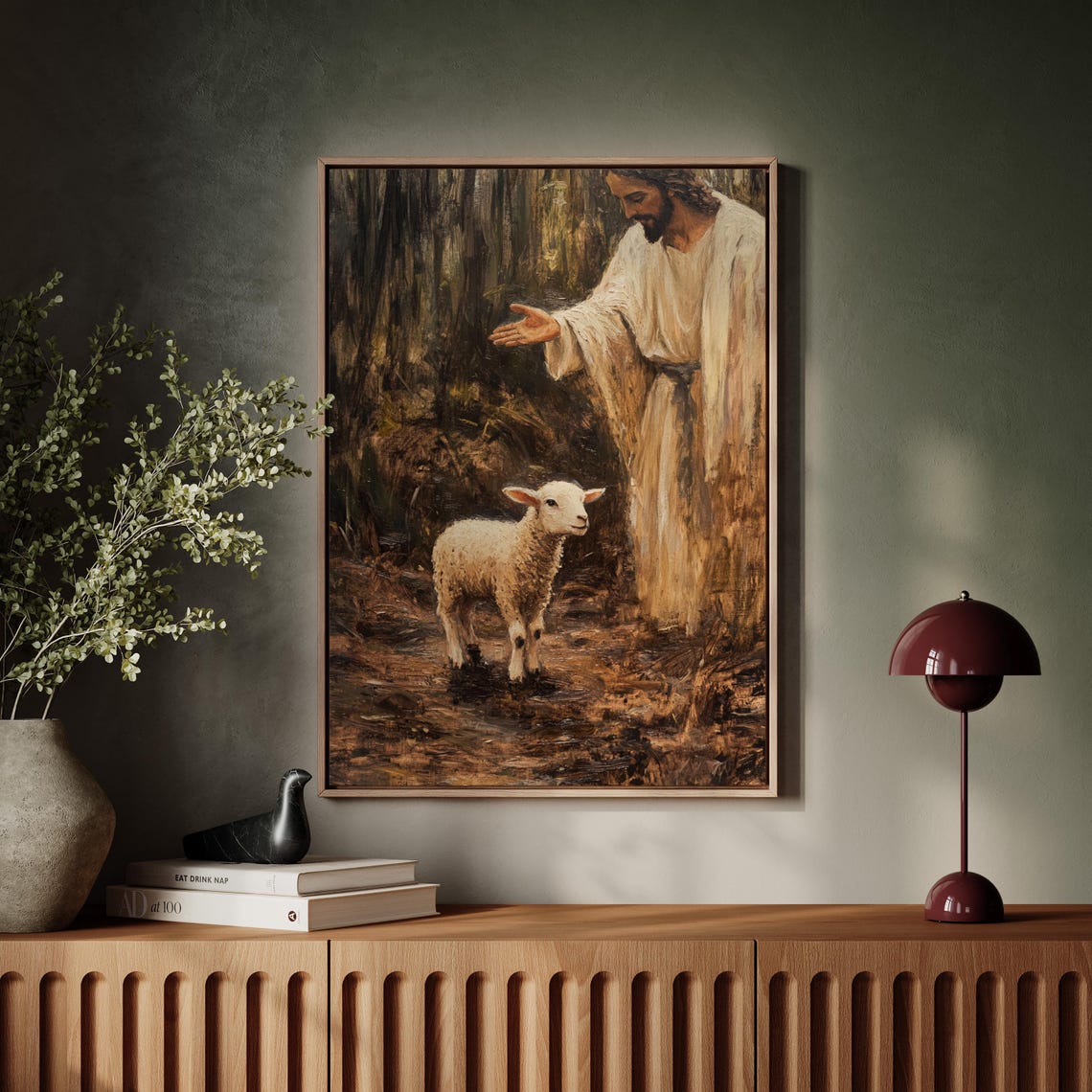 Jesus Gently Calling a Lamb in a Quiet Woodland Clearing Poster - Image 6