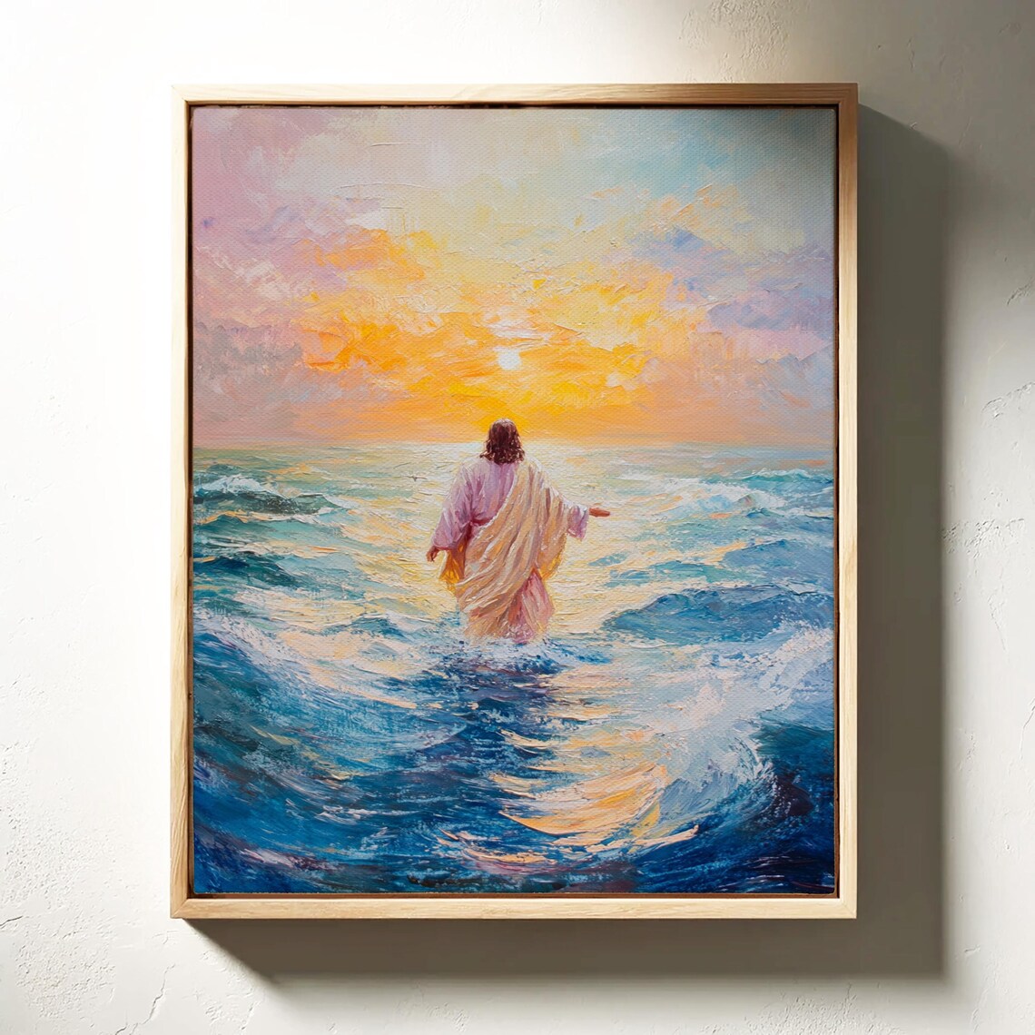 Jesus Walking On Water Sunset Ocean Christian Faith Art Poster