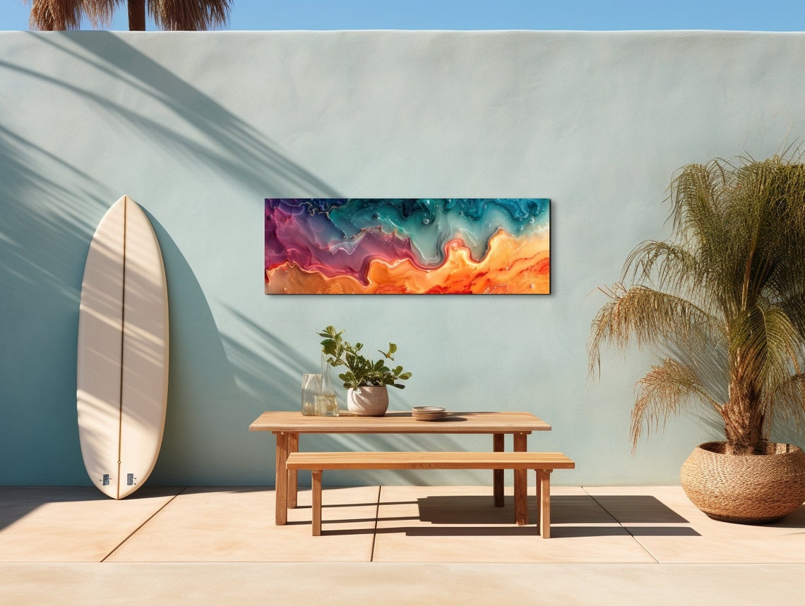 Calming Fluid Wave Abstract Teal Pink Orange Flow Art Poster - Image 7