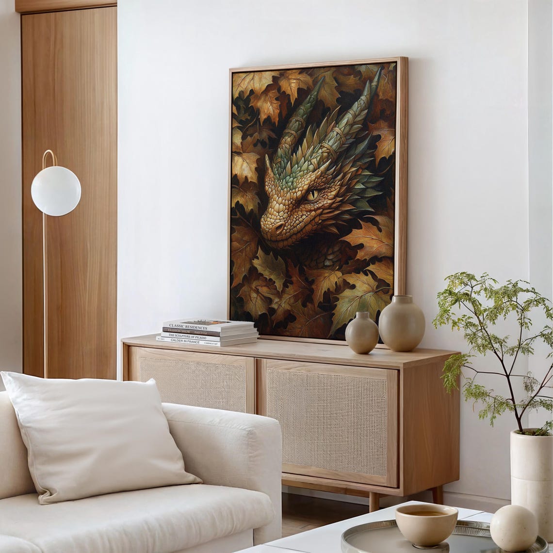 Sleeping Dragon Hidden Among Autumn Oak Leaves Artwork Poster - Image 6