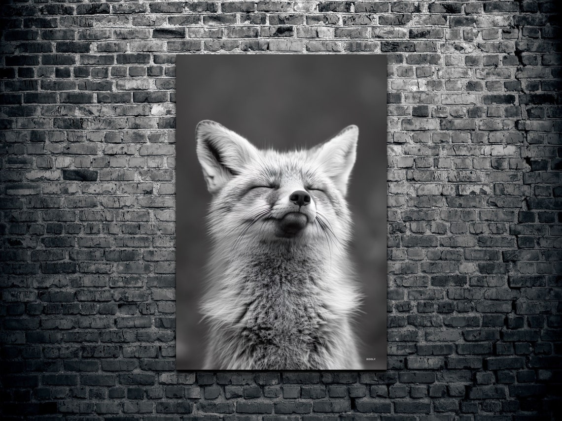 Smiling Fox Black and White Portrait Wildlife Photography Poster - Image 2