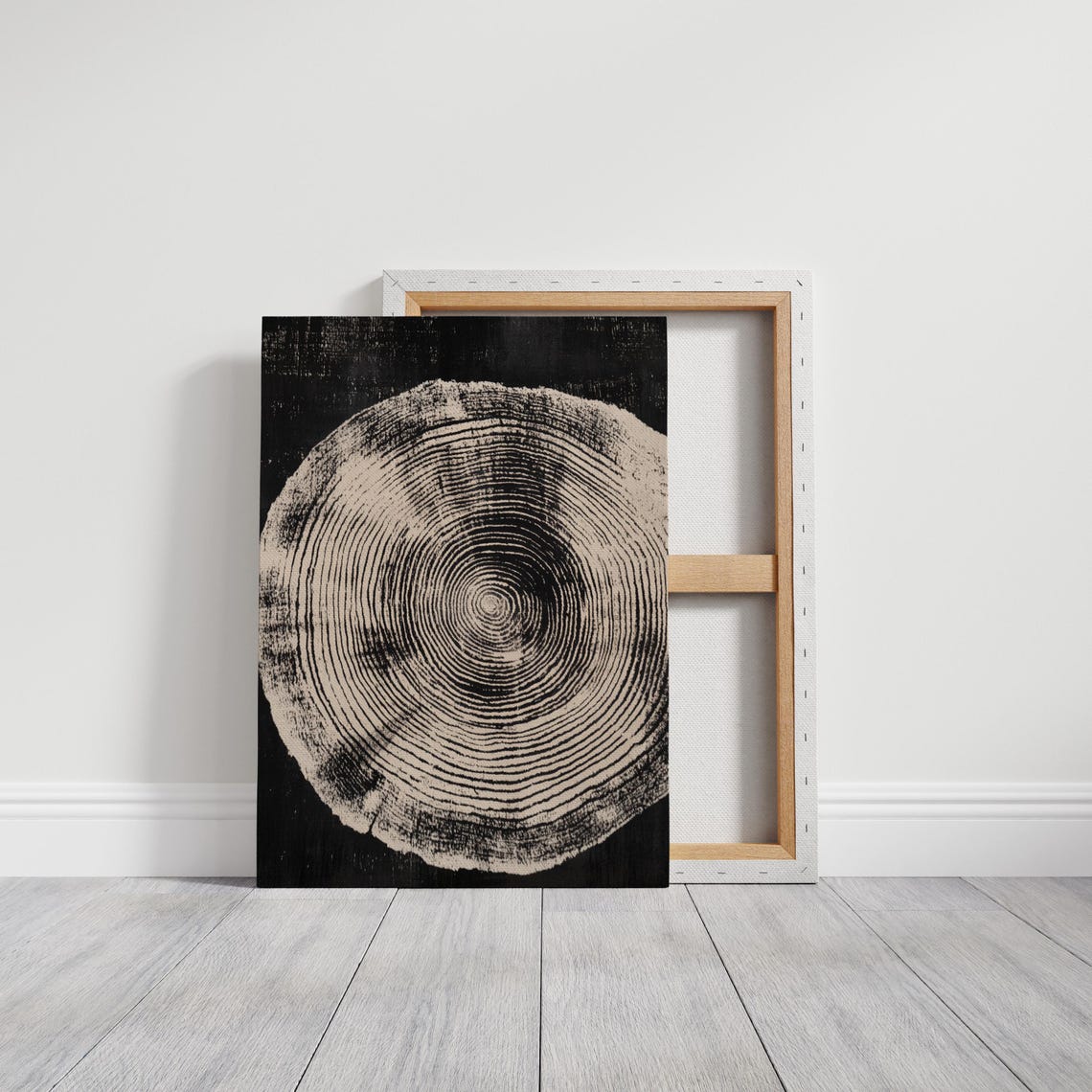 Cream Fine Tree Ring Circle On Black Elegant Gallery Art Poster - Image 6