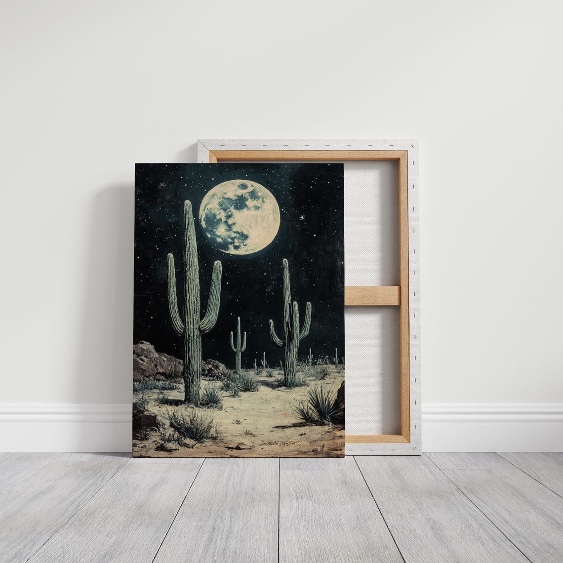Full Moon Over Saguaro Cactus Desert Starry Night Southwest Poster - Image 3