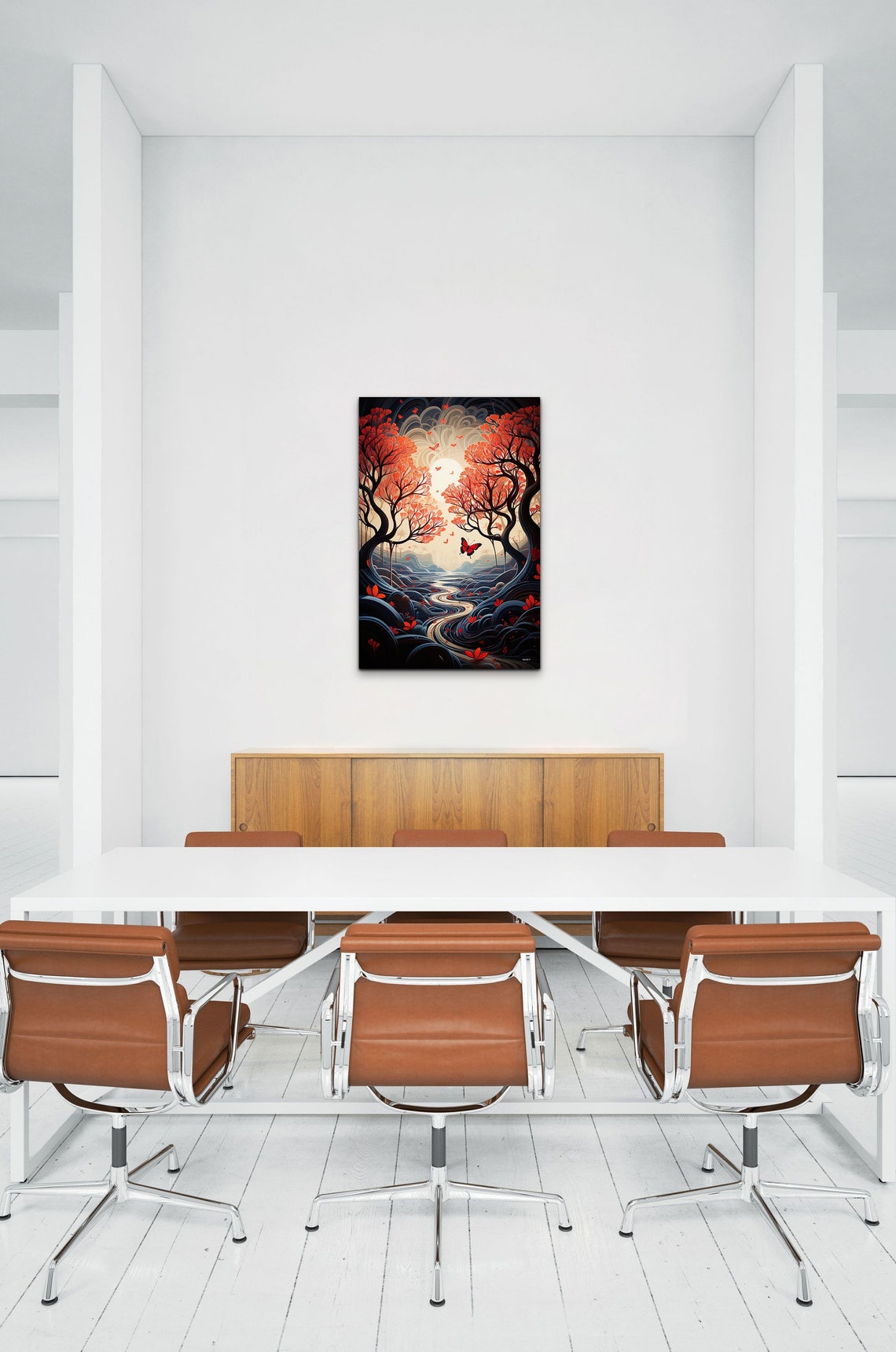 Red Forest Path With Butterfly Stylized Fantasy Night Art Poster - Image 6