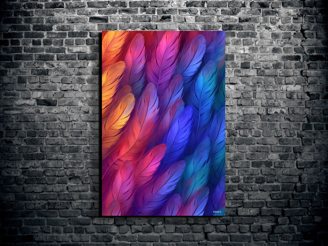 Rainbow Feathers Gradient Colorful Plumage Closeup Art Poster