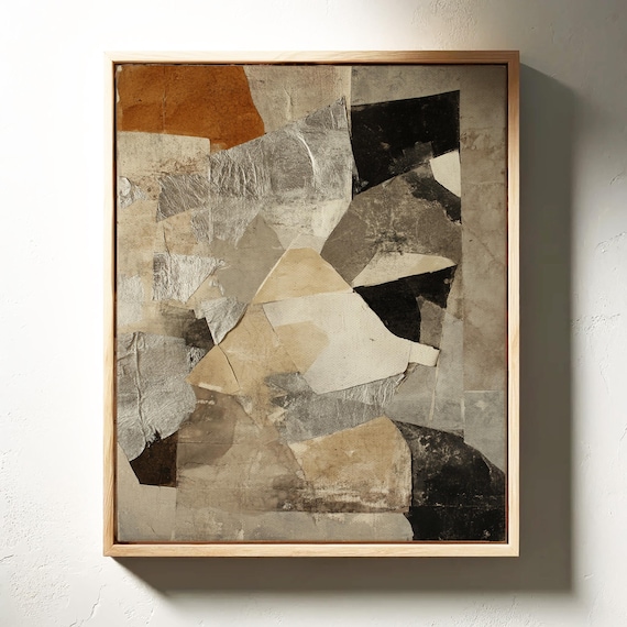 Neutral Abstract Collage Modern Textured Mixed Media Wall Art