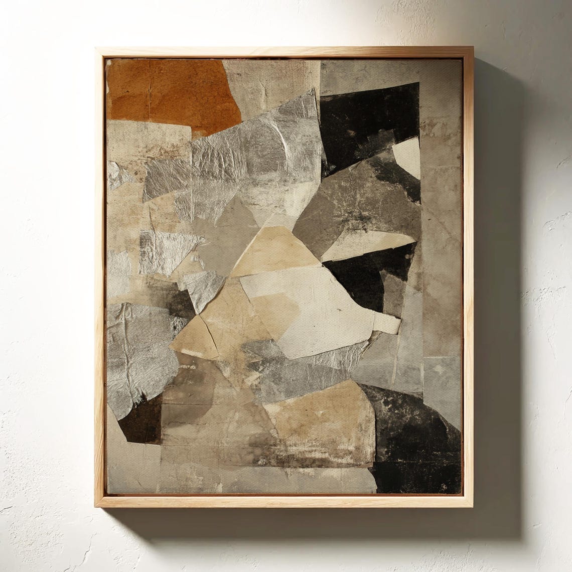 Neutral Abstract Collage Modern Textured Mixed Media Wall Art