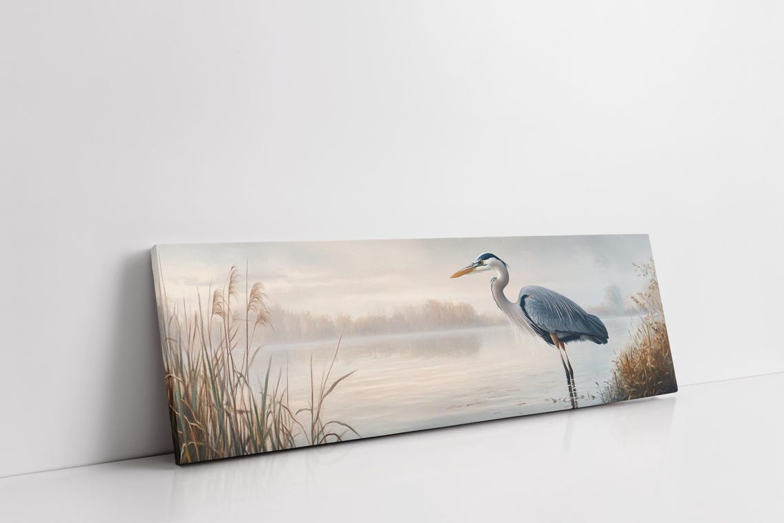 Great Blue Heron Misty Marsh Panoramic Lake Nature Wildlife Poster - Image 2