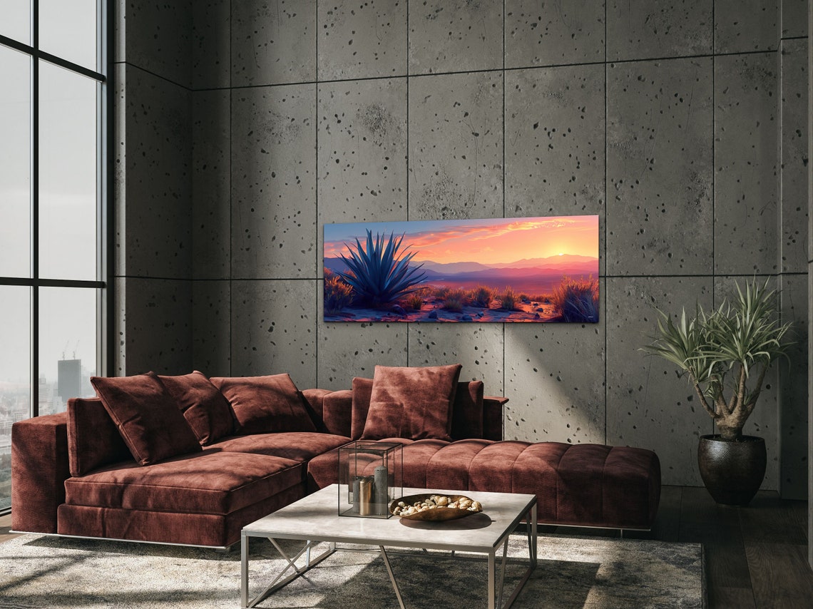 Agave Plant Desert Sunset Mountains Panoramic Southwest Print - Image 5