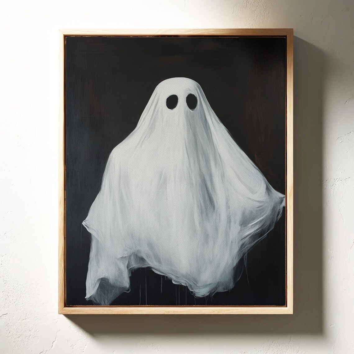 Minimalist White Sheet Ghost on Black Background Spooky Halloween Poster - Image 3