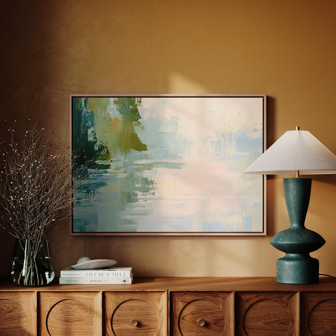 Pastel Abstract Impressionist Landscape Reflection Green Art Poster