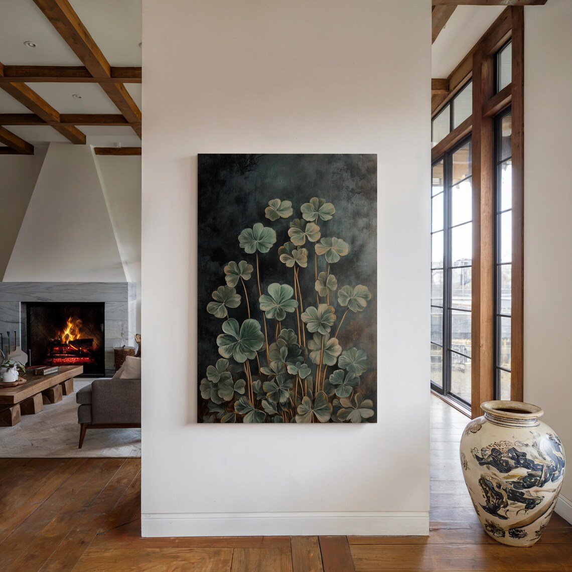 Lush Clover Leaves Moody Dark Green Botanical Painting Wall Art - Image 5